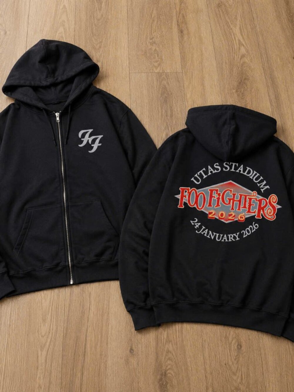 NWT Foo Fighters 2026 UTAS Stadium Concert Zip Up Hoodie Black